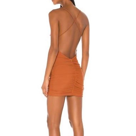 REVOLVE Orange Ruched Backless Bodycon Dress - Picture 3 of 3